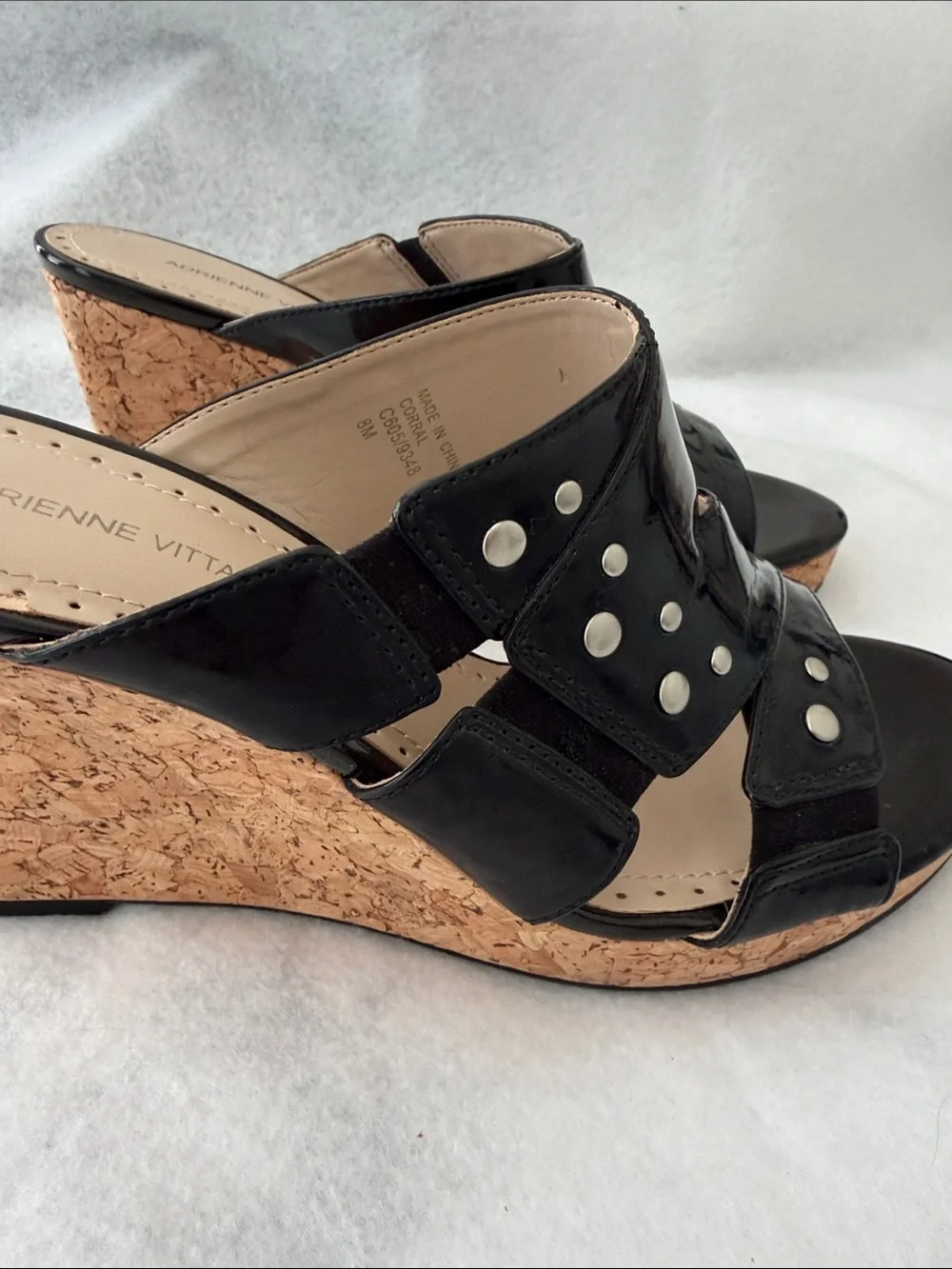 Adrienne Vittadini Black Patent Leather Wedge with Accent Studs